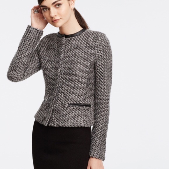Ann Taylor Jackets & Blazers - Ann Taylor Faux Leather Trim Knit Tweed Jacket